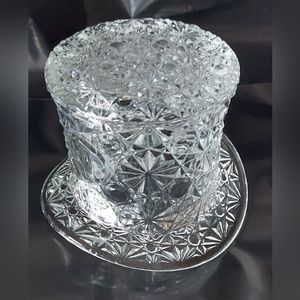 Vintage Fenton Clear Daisy and Button Art Glass Top Hat.